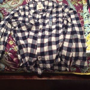 Navy blue white and red flannel long sleeve